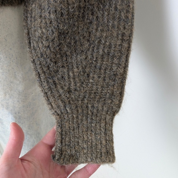 Tribal Knit Cardigan Cropped Long Balloon Sleeve Single Button Closure Collar - Picture 10 of 12